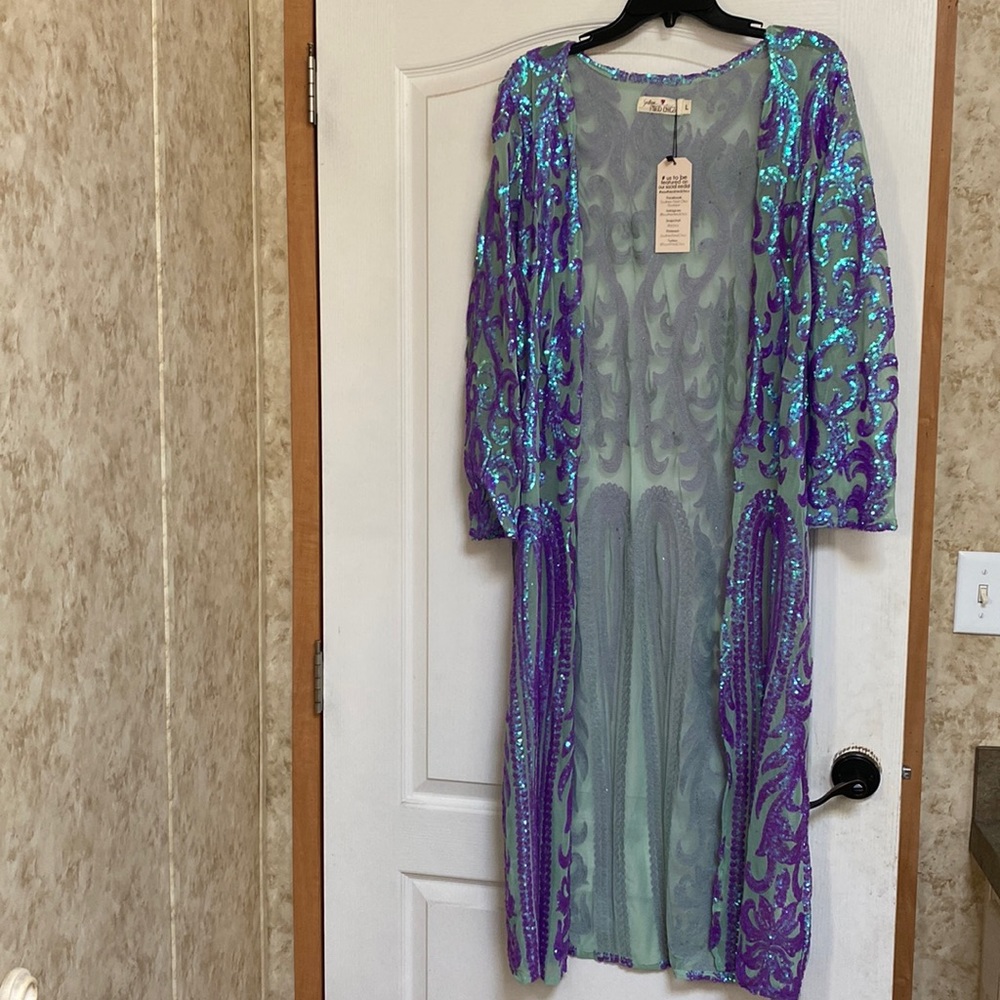 Southern Fried Chics sequin open jacket